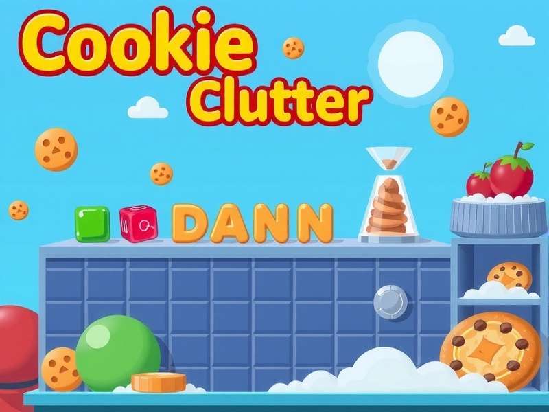 A cluttered desk with a cookie and a computer screen showing the Cookie Clicker game interface