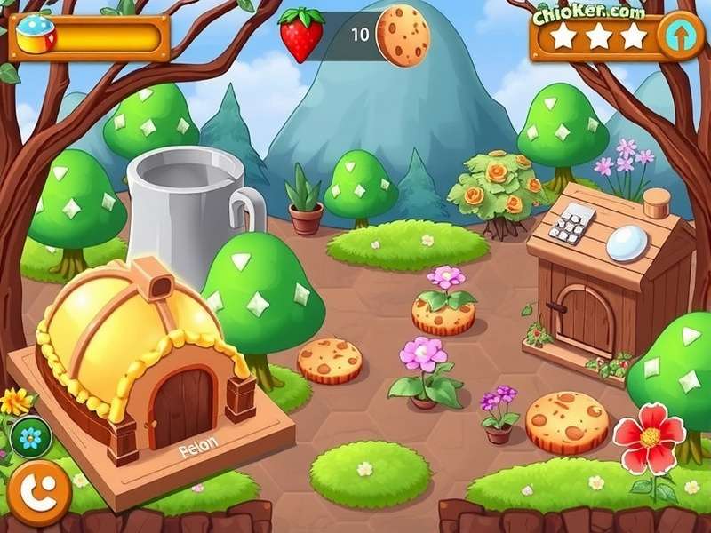 A visual representation of a Cookie Clicker garden layout with various plants