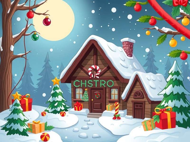 Xmas Cookie Clicker gameplay showing snowflake cascade and festive buildings